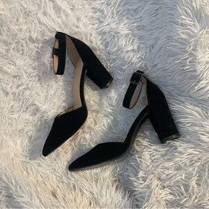 Elegant Black suede Ankle Strap pointed Heels